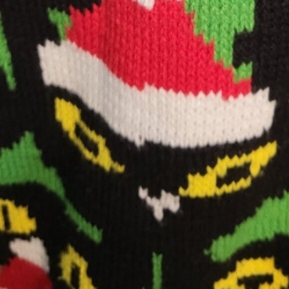 imagin8 Christmas Cat Sweater Cotton Blend Light Up Eyes Green & Black Size XL - Picture 6 of 7